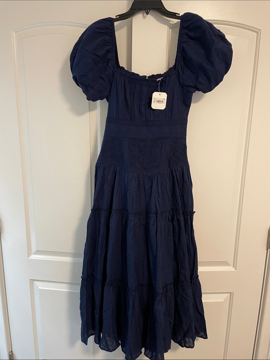 Dresses & Skirts - Women's Navy Puff-Sleeve Midi Dress - Unbranded